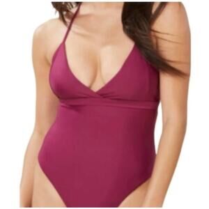 NEW Andie Womens L The Lagos Plum Halter One Piece Swimsuit Removable Cups‎